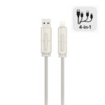 BX4IN1C 65W USB-A, USB-C, Lightning Çok Fonksiyonlu Örgülü Şarj ve Data Kablosu 1.2 Metre Gri