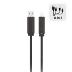 BX4IN1C 65W USB-A, USB-C, Lightning Çok Fonksiyonlu Örgülü Şarj ve Data Kablosu 1.2 Metre Siyah
