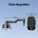 BXCH15 Uzayabilen ve Ayarlanabilir Cam, Torpido ve Ön Panel için Çok Fonksiyonlu Araç içi Vantuzlu Telefon Tutucu Siyah - Görsel 7