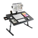 Bix Saiji K10 XXL Kitap Standlı, PVC Deri Yüzeyli, 5 Kademe Yükseklik Özellikli Ayarlanabilir Çalışma ve Laptop Masası Siyah