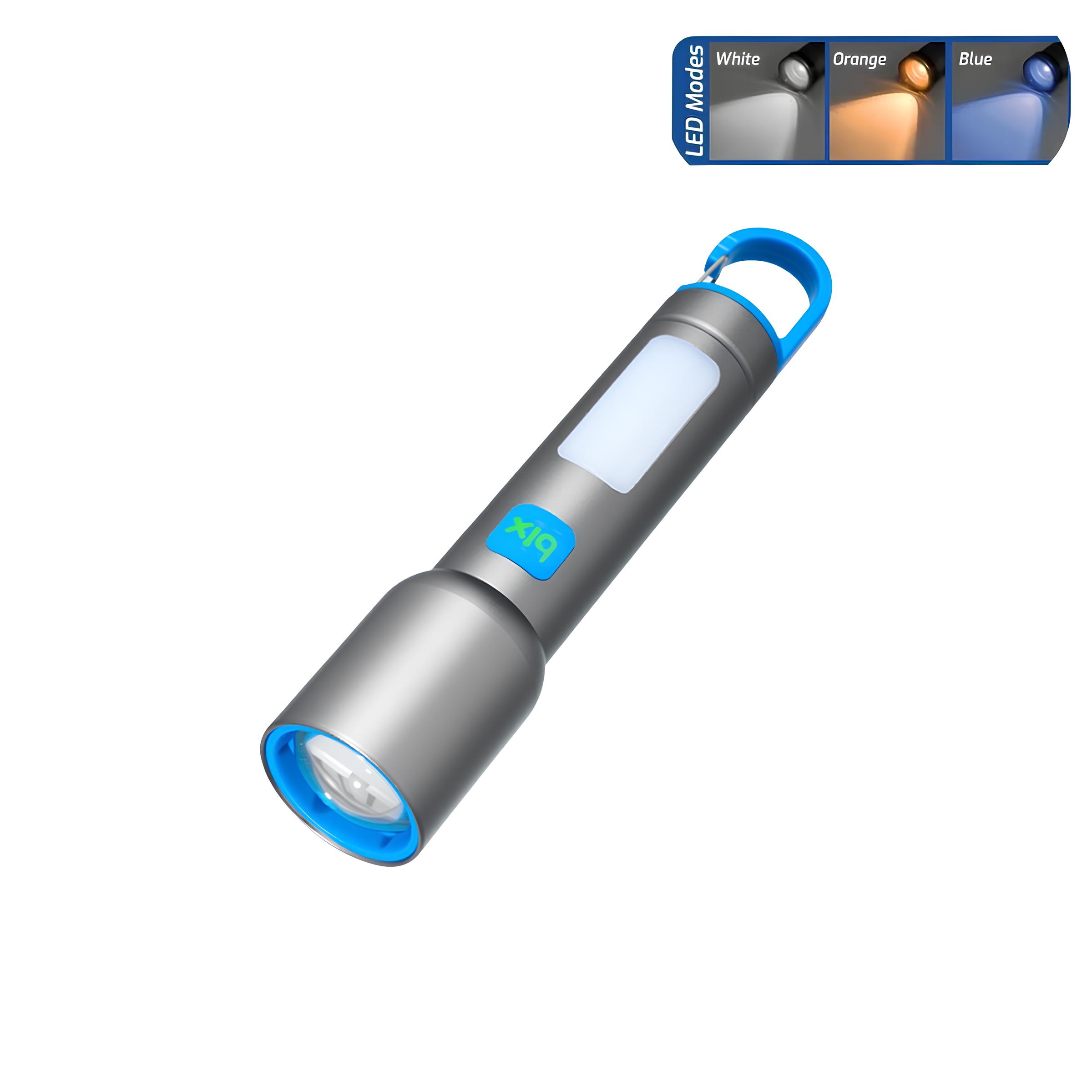 bx1010fl-gr3 BX1010FL Beyaz-Mavi-Turuncu 3 Renk LED Özellikli Max 500 Lümen ve 500 Metreye Kadar Menzilli USB-C Şarj Edilebilir Kamp, Yürüyüş, Tamir, Güvenlik, Acil Durumlar İçin 10W El Feneri - Görsel 1