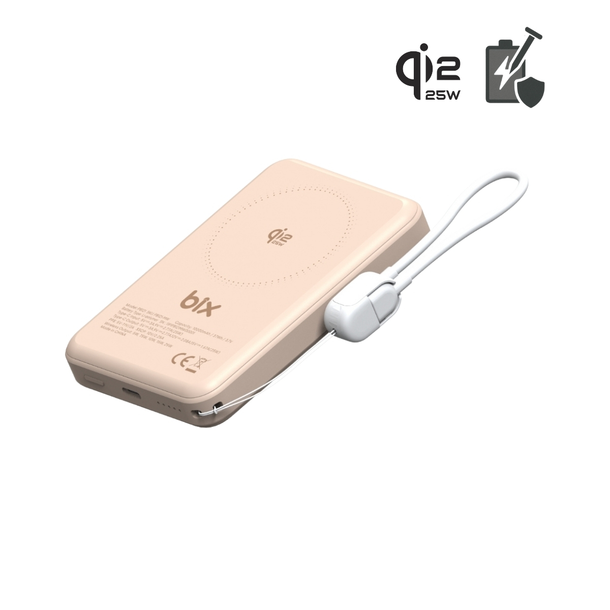 ws121 PB121 Qi2 25W Kablosuz Magsafe PD 3.0 10000mAh Semi-Solid State Bataryalı Powerbank Dahili USB-C Kablolu Taşınabilir Hızlı Şarj Cihazı Açık Bej - Görsel 1